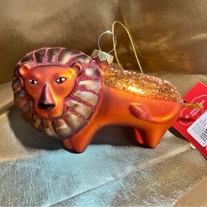Holiday Ornament Orange Lion St.Nicholas Square Glass Gitter Shimmer